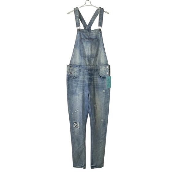 Elwood Men's Slim Destructed Denim Overalls Light Wash Size 32 - Picture 2 of 8